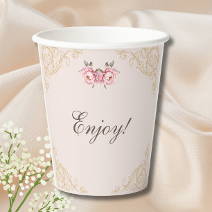 Vasos De Papel Flores rosas Rococo Peony Baby Shower