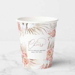 Vasos De Papel Flores rosas Rubor orquídeas blancas y pampas