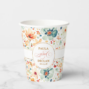 Vasos De Papel Flores silvestres acuarela Floral Elegante Boda Bo