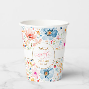 Vasos De Papel Flores silvestres acuarela floral elegante boda bo
