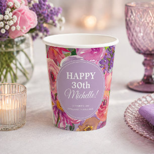 Vasos De Papel Flores silvestres acuarela púrpura rosa Cumpleaños