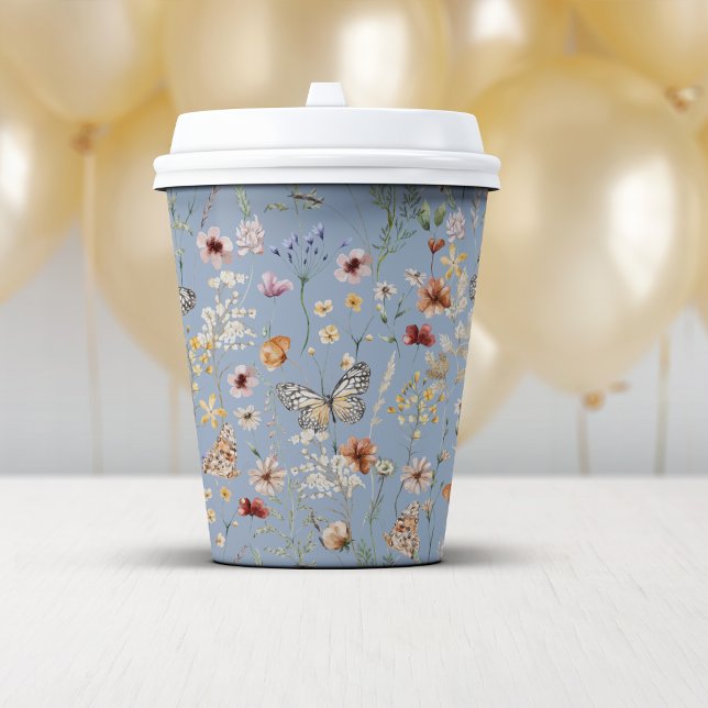 Vasos De Papel Flores Silvestres Azules Boho (Dusty Blue Boho Wildflowers Paper Cups by Painted Paperie
)