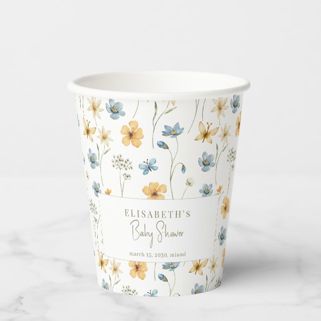Vasos De Papel Flores silvestres de Boho primavera ducha de bebé  (Anverso)