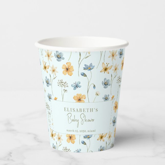 Vasos De Papel Flores silvestres de Boho primavera ducha de bebé  (Anverso)
