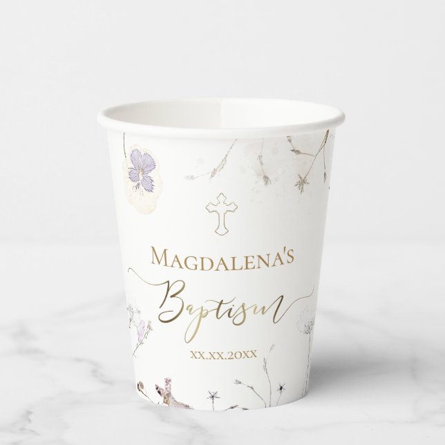 Vasos De Papel flores silvestres delicadas Bautismo (Izquierda)