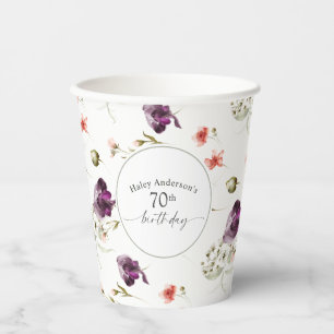 Vasos De Papel Flores silvestres femeninas para cumpleaños 70