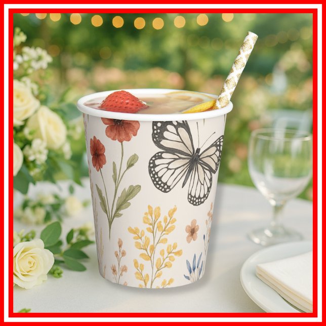 Vasos De Papel Flores Silvestres Florales | Mariposa Boho (Subido por el creador)
