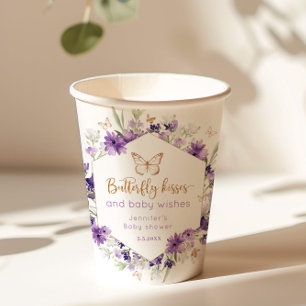 Vasos De Papel Flores silvestres lavanda mariposa besa ducha de b