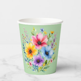 Vasos De Papel Flores silvestres pintadas a la acuarela
