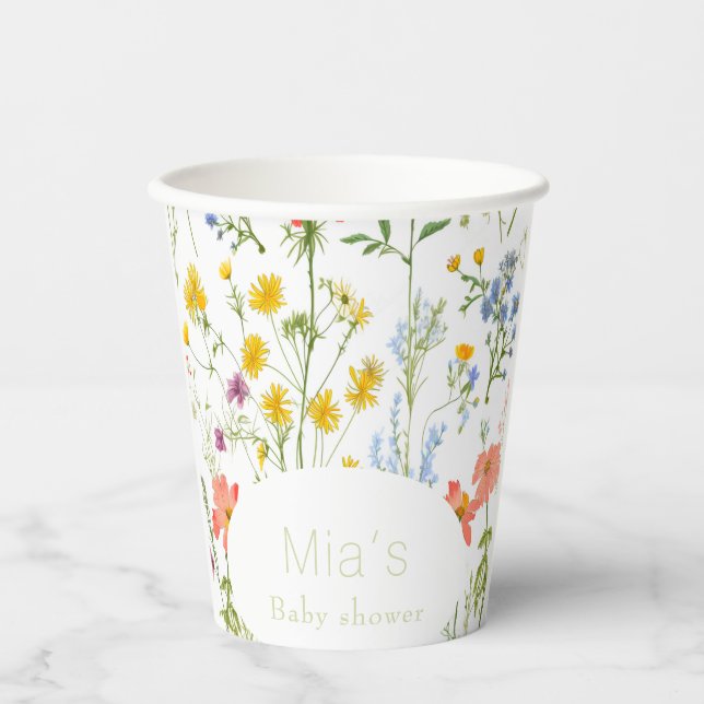 Vasos De Papel Flores silvestres ricas y ricas Ducha para bebé (Anverso)