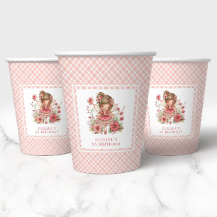 Vasos De Papel Flores sonrosadas de hada Lindas Cumpleaños número
