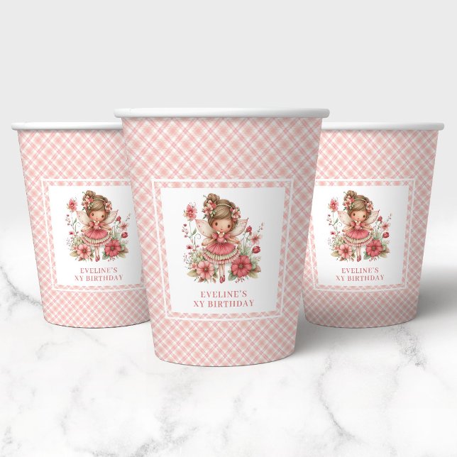 Vasos De Papel Flores sonrosadas de hada Lindas Cumpleaños número (Cute Fairy Blush Flowers 5th Birthday Party Paper Cups)