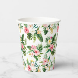 Vasos De Papel Flores tropicales acuáticas y patrón de vegetación