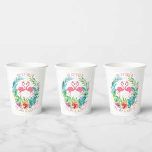 Vasos De Papel Flores tropicales de colores rosados flamencos