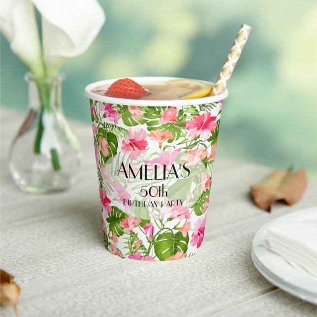 Vasos De Papel Flores tropicales elegantes (in situ)