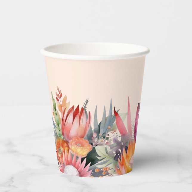 Vasos De Papel Flores tropicales Peach Fuzz Bridal Shower (Anverso)