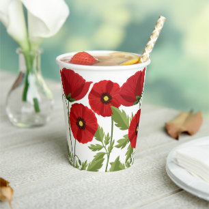 Vasos De Papel Flores veraniegas alegres con adormidera