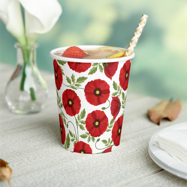 Vasos De Papel Flores veraniegas alegres con adormidera (in situ)