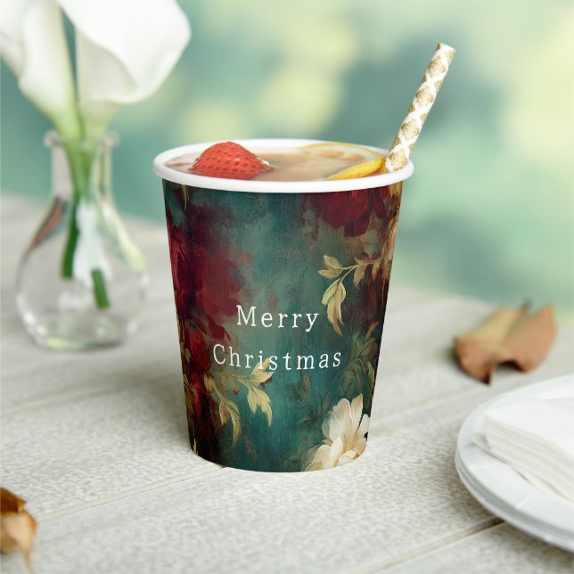 Vasos De Papel Flores verdes blancas rojas (in situ)