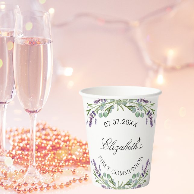 Vasos De Papel Flores violetas de agua de lavanda Primera Comunió (Subido por el creador)