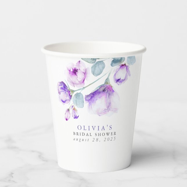 Vasos De Papel Flores violetas y turbias Fiesta elegante ducha (Reverso )
