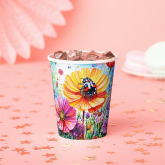Vasos De Papel Flores y adybugs