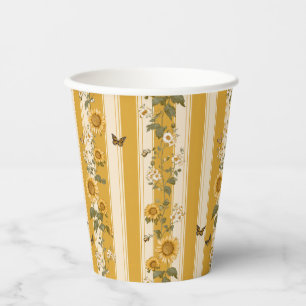 Vasos De Papel Flores y mariposas en franjas amarillas (2)