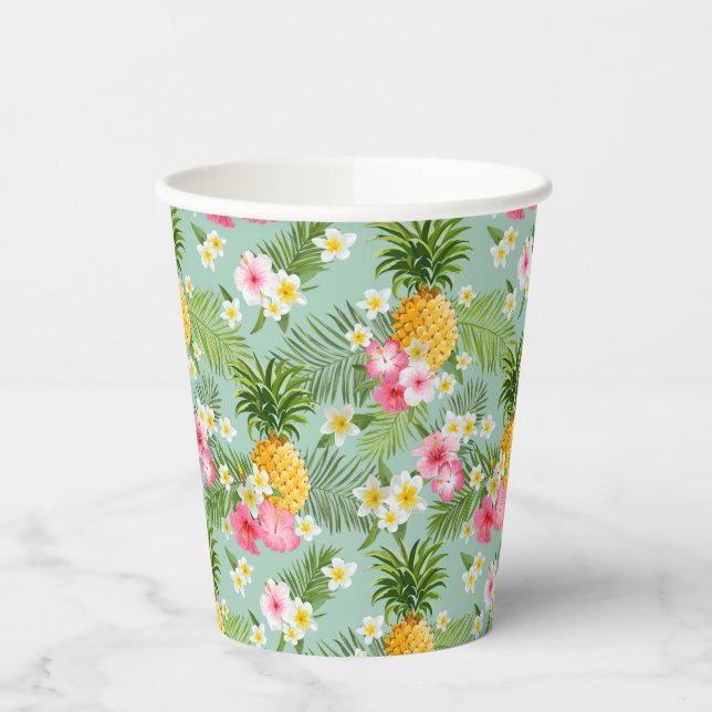 Vasos De Papel Flores y piñas tropicales (Izquierda)