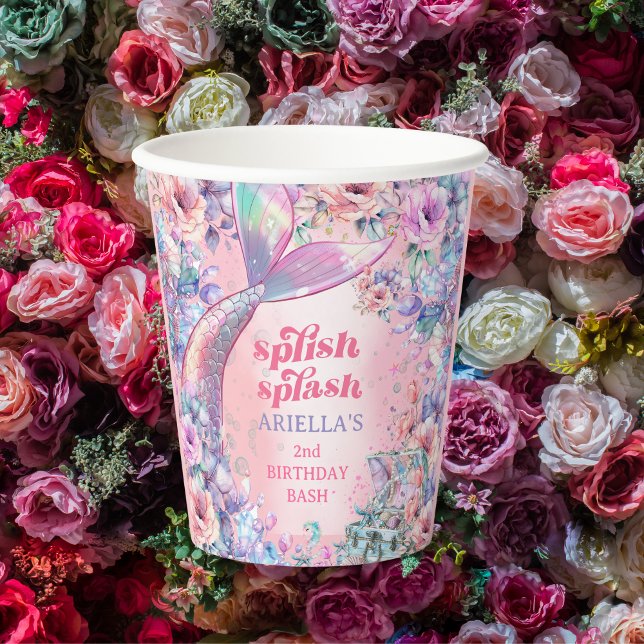 Vasos De Papel Flower Glitter Mermaid Tail 2nd Birthday (Subido por el creador)