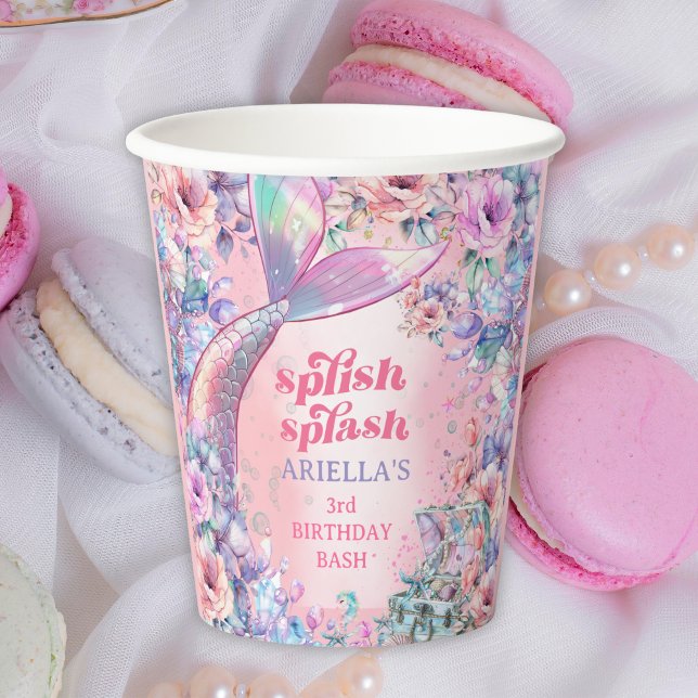 Vasos De Papel Flower Glitter Mermaid Tail 3rd Birthday (Subido por el creador)