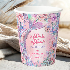 Vasos De Papel Flower Glitter Mermaid Tail 4th Birthday