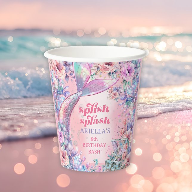Vasos De Papel Flower Glitter Mermaid Tail 6th Birthday (Subido por el creador)