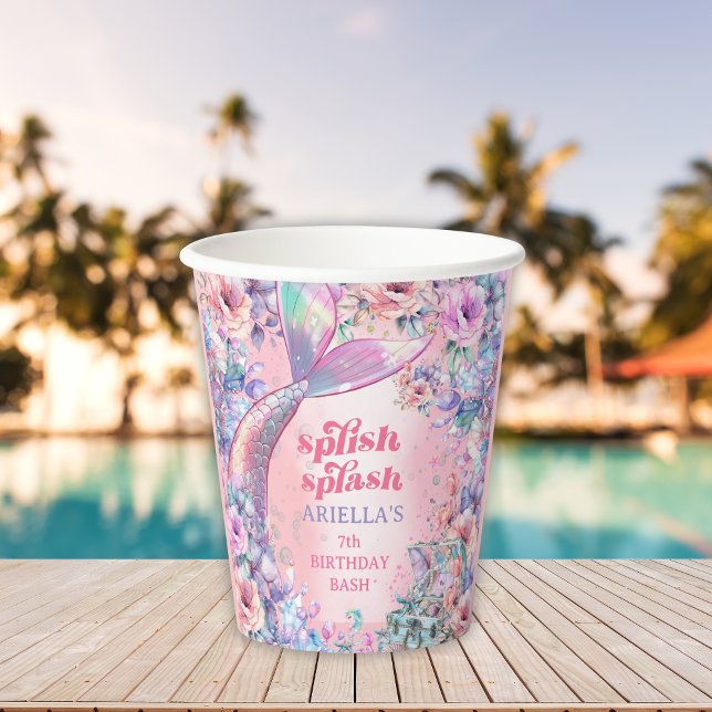 Vasos De Papel Flower Glitter Mermaid Tail 7th Birthday (Subido por el creador)