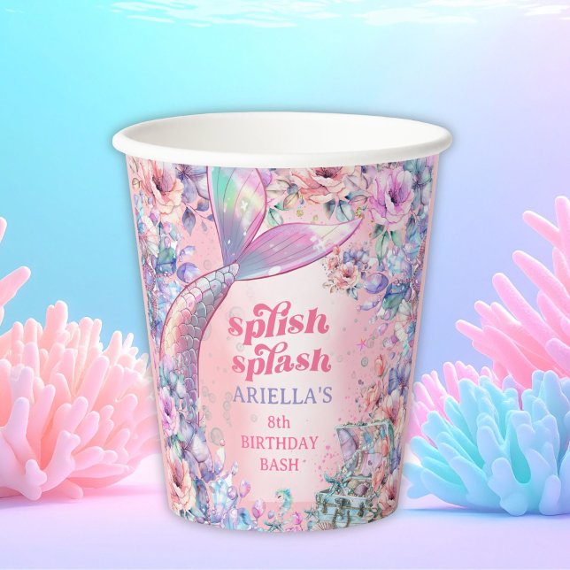 Vasos De Papel Flower Glitter Mermaid Tail 8th Birthday (Subido por el creador)