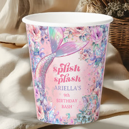 Vasos De Papel Flower Glitter Mermaid Tail 9th Birthday
