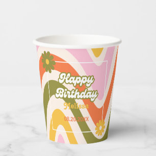 Vasos De Papel Flower Green Retro Wave Groovy 40 cumpleaños