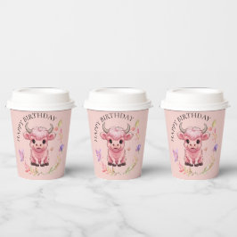 Vasos De Papel Fluffy Pink Highlands Scottish Cow