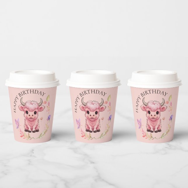 Vasos De Papel Fluffy Pink Highlands Scottish Cow (Multi)