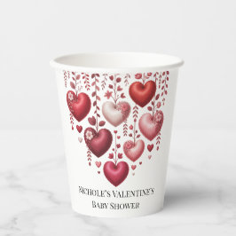 Vasos De Papel Fluffy Red Floral Heart Baby Shower