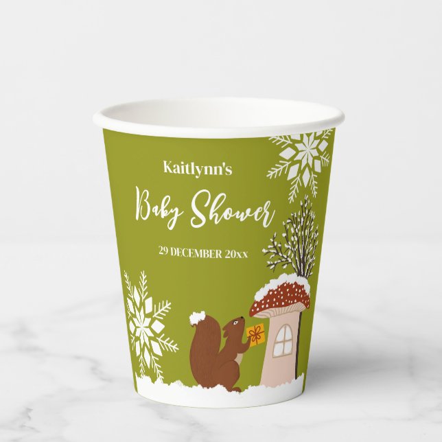 Vasos De Papel Fluffy Squirrel Gift Winter Baby Shower (Anverso)