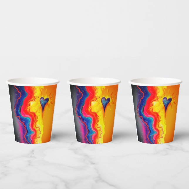 Vasos De Papel Flujo abstracto de corazón eléctrico (Multi)