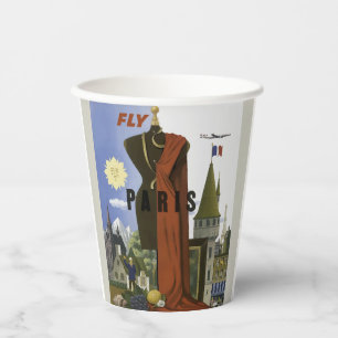 Vasos De Papel Fly Paris Francia Vintage Travel Poster