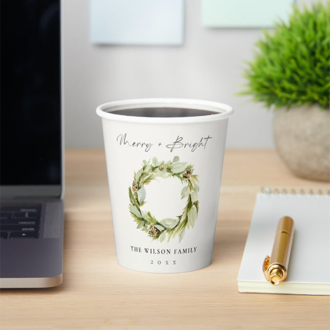Vasos De Papel Foliage Winter Wreath Merry & Bright Navidades (in situ)