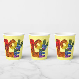 Vasos De Papel Fondo amarillo de la colección de flores de amor