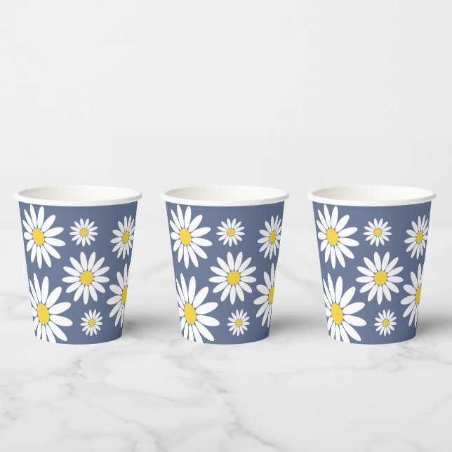 Vasos De Papel Fondo Azul Daisy (Multi)