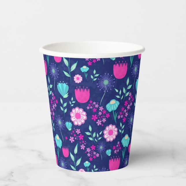 Vasos De Papel Fondo con patrón floral lindo (Anverso)