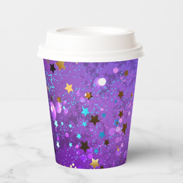 Vasos De Papel Fondo de Relieve metalizado púrpura con estrellas (Anverso)