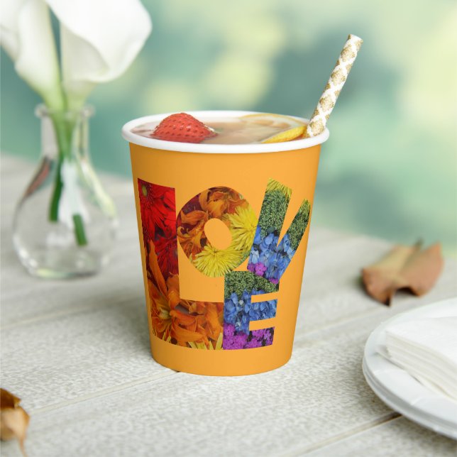 Vasos De Papel Fondo Naranja de la colección de flores de amor (in situ)