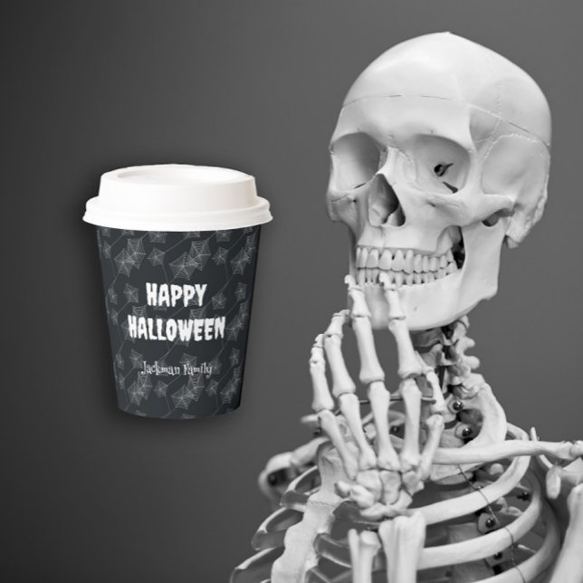 Vasos De Papel Fondo negro con telarañas. ¡Personalizable. (Black background with spider webs. Customizable. Paper Cups
)