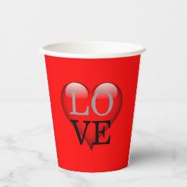 Vasos De Papel Fondo Rojo Corazón de Boda de Amor